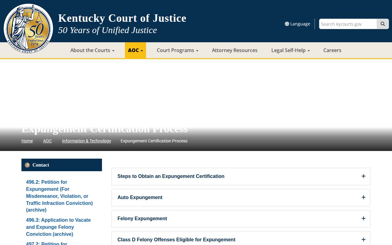 Kentucky Court of Justice expungement process and legal effect