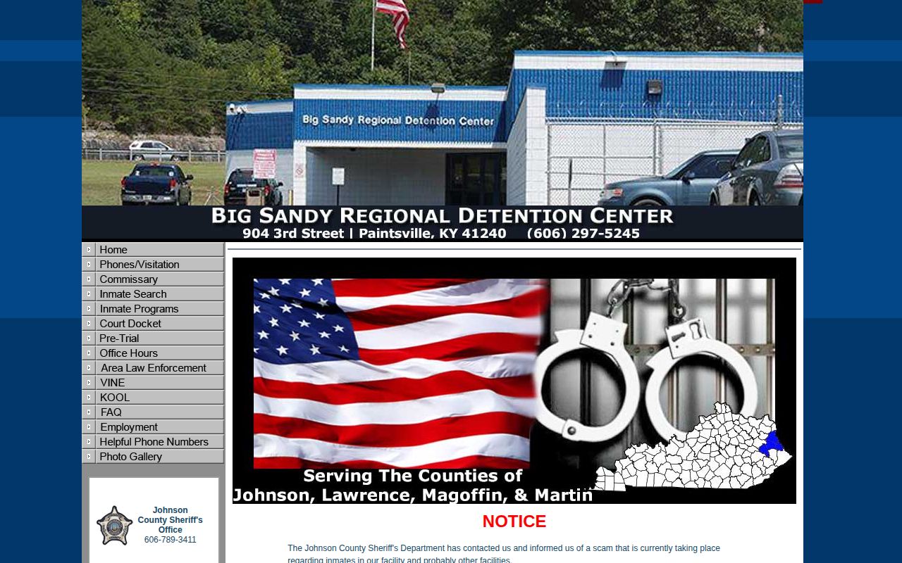 Big Sandy Regional Detention Center website showing regional facility information